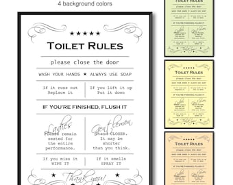 Toilet Rules Bathroom Print | Funny Bathroom Sign | Digital Download