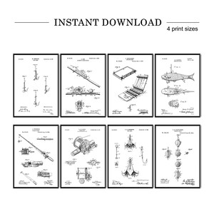 Set of 8 Fishing Patent Posters – Vintage Fishing Wall Art & Gifts