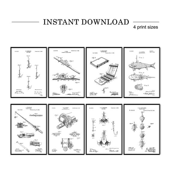 Set of 8 Fishing Patent Posters  Vintage Fishing Wall Art & Gifts - Etsy  Canada