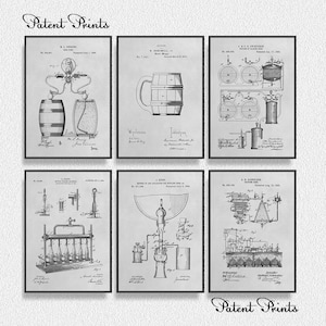 Set of 6 Beer Patent Prints - Beer Poster | Kitchen & Bar Wall Decor