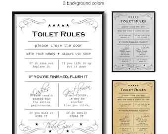 Toilet Rules Print | Fun Bathroom Decor | Retro Wall Art | Digital Download