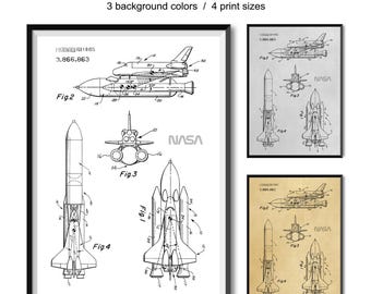 Space Shuttle Patent Print, Shuttle Blueprint, Space Wall Art Poster