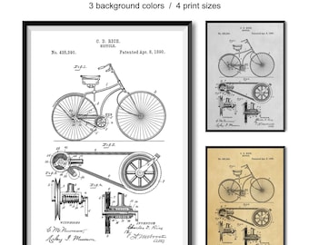 Bicycle Patent Art Print 1890, Vintage Cycling Wall Decor, Retro Bike Blueprint, Gift for Cyclist