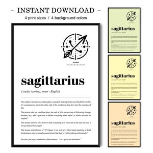 Sagittarius Definition Print | Zodiac Decor | Birthday Gift | Zodiac Poster