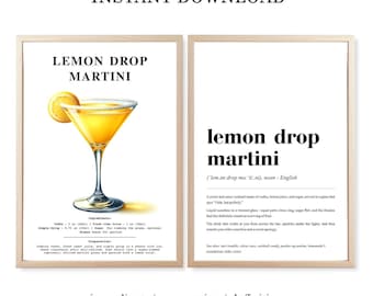 Lemon Drop Martini Recipe Print: Kitchen Bar Art (Digital Download)