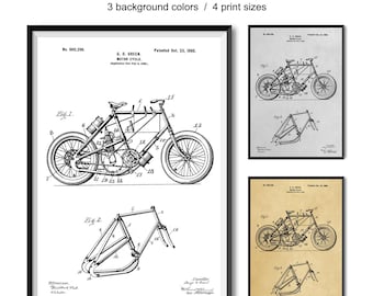 Impresión artística de patente de motocicleta de 1900, plano de motocicleta vintage, regalo de motociclista, decoración de pared de garaje
