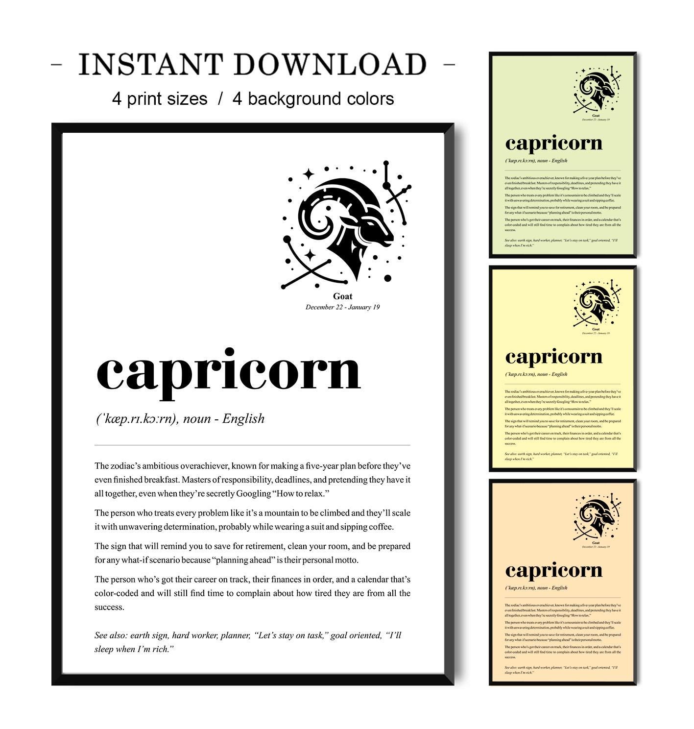 Capricorn Definition Print, Funny Zodiac Gift, Minimalist