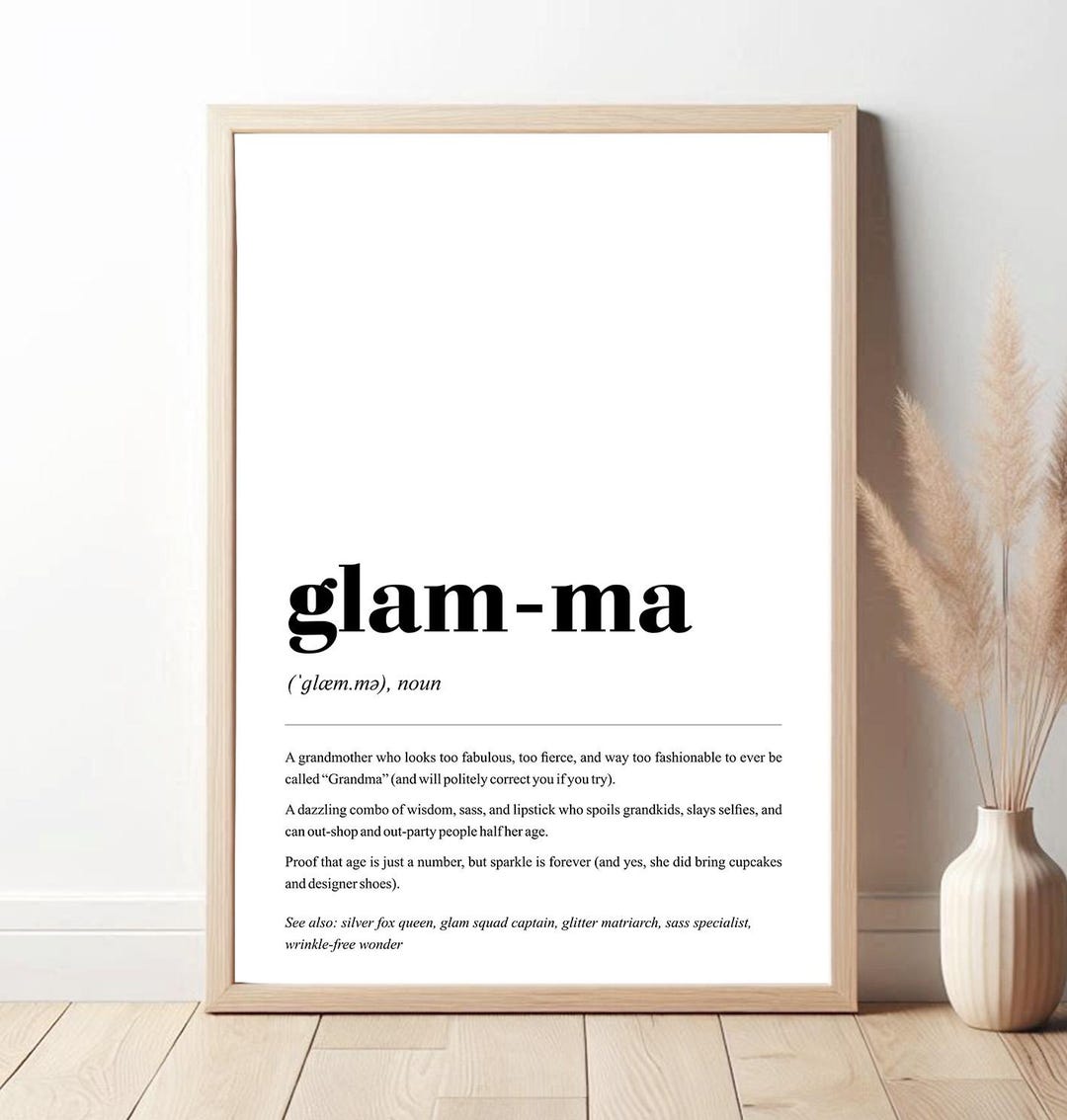 Glam-ma Definition Print, Funny Grandma Gift, Minimalist Typography Art ...