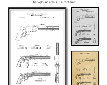 Affiche vintage de brevet d'arme à feu – Décoration de revolver et de fusil (téléchargement numérique)