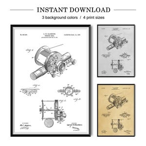 Vintage Fishing Reel Patent Print, Fishing Wall Art, Fisherman Gift