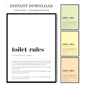 Toilet Rules Definition Print | Bathroom Wall Art | Toilet Decor