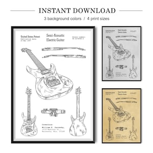 Electric Guitar Patent Poster – Vintage Music Instrument Blueprint