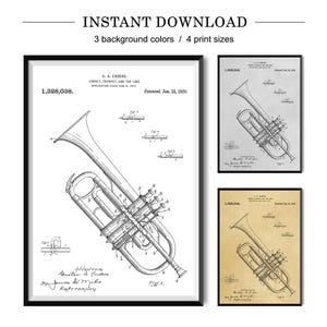 Trumpet Patent Poster – Vintage Music Blueprint Art Print