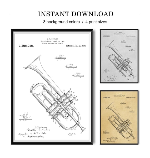 Trumpet Patent Poster – Vintage Music Blueprint Art Print - Etsy