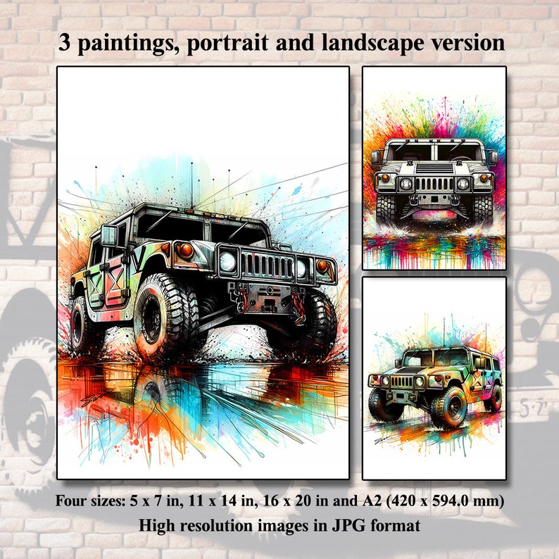 affiche de jeep de style vintage, ensemble de 3 art mural, décor mural de jeep, impression murale de jeep, décor de grotte dhomme, décor de mur de caverne dhomme, cadeau damant de jeep image 1