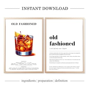 Old Fashioned Cocktail Recipe Print | Old Fashioned Definition Art