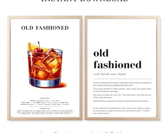 Old Fashioned Cocktail Recipe Print: Minimalist Bar Art (Digital Download)