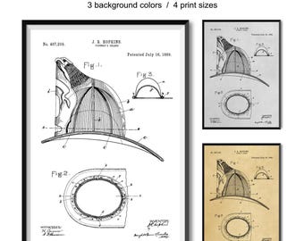 Fireman Helmet Patent Print, Fireman Helmet Poster, Firefighter Art