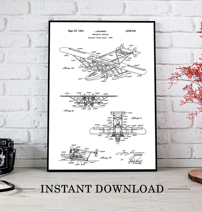 Set of 8 Airplane Patent Prints, Vintage Aviation Wall Art Bundle ...