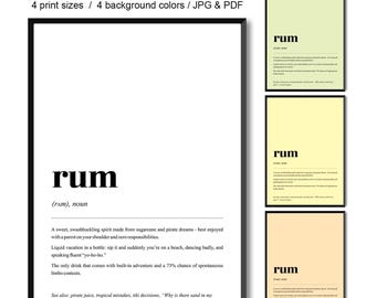 Impresión de definición de ron / Arte divertido para pared de bar / Póster digital de ron