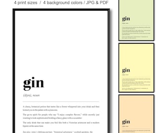 Gin Definition Print | Funny Bar Wall Art | Digital Cocktail Poster