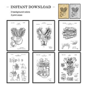 Set mit 6 Vintage Motors Patentdrucken, Blueprint Postern