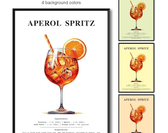 Plakat Aperol Spritz | Wydruk z przepisem na koktajl | Sztuka barowa i kuchenna