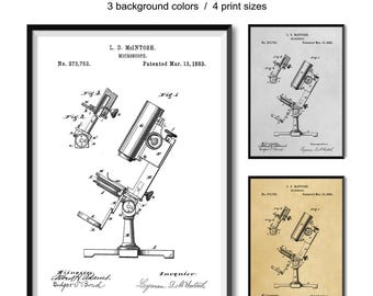 Impresión de patente de microscopio vintage, póster de microscopio, arte de planos