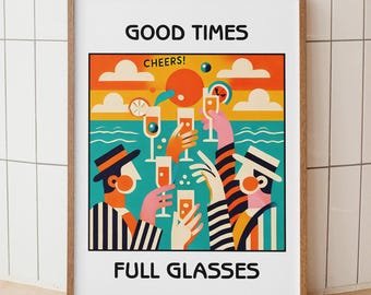 Vintage Cheers Print for Bar Cart Decor - Cocktail Wall Art