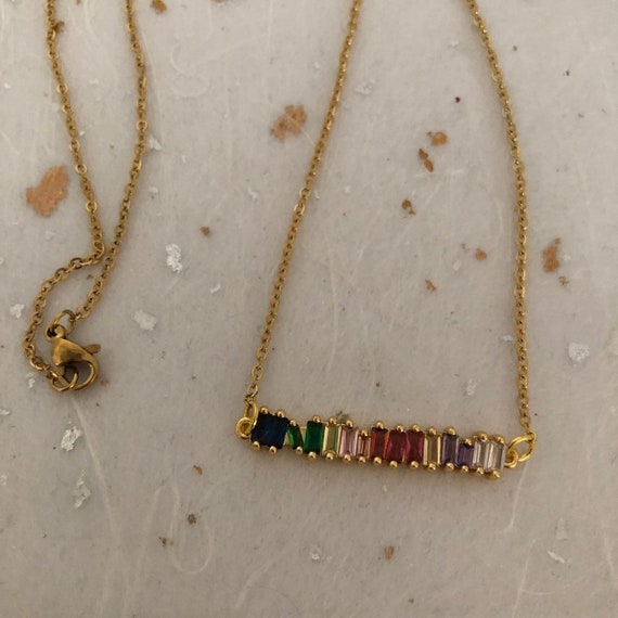 ネックレス　18k バーネックレス　ジルコニア　ゴールド ゴールド キュービックジルコニア ネックレス 18インチ ロジウムメッキ