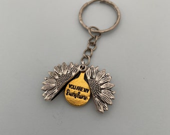 You Are My Sunshine Silver and Gold Keyring Unisex Sunflower Keyring Sunshine Keyring