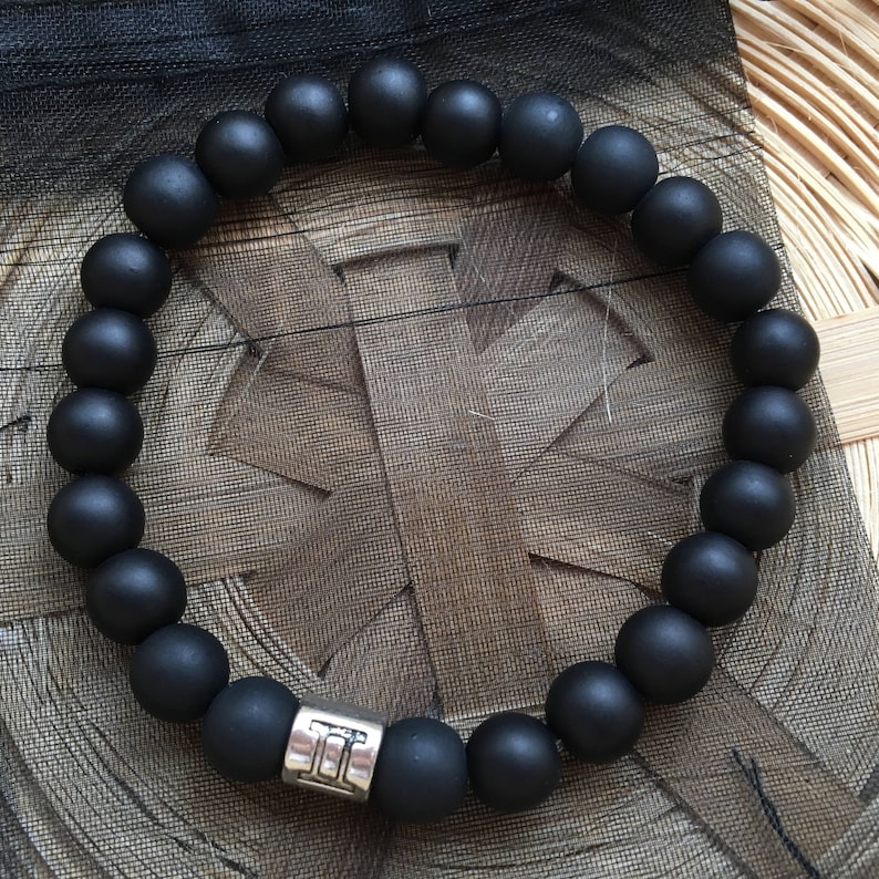 Matte Black Gemini Star Sign Zodiac Sign Bracelet image 1