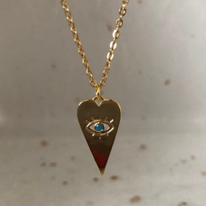 Gold Cubic Zirconia Heart Evil Eye Necklace 18" Turkish Eye Necklace Rhodium Plated CZ Evil Eye Necklace