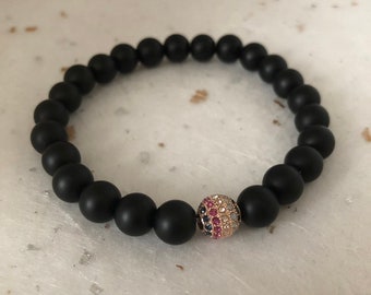 Matte Black Rose Gold Multicoloured CZ Pave Bead Bracelet