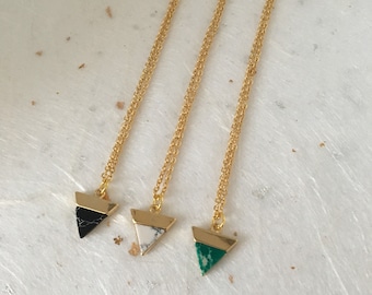 Marble Triangle Pendant Gold Marble Necklace 18" Gold Necklace Minimal Necklace Simplistic Necklace Simple Jewellery