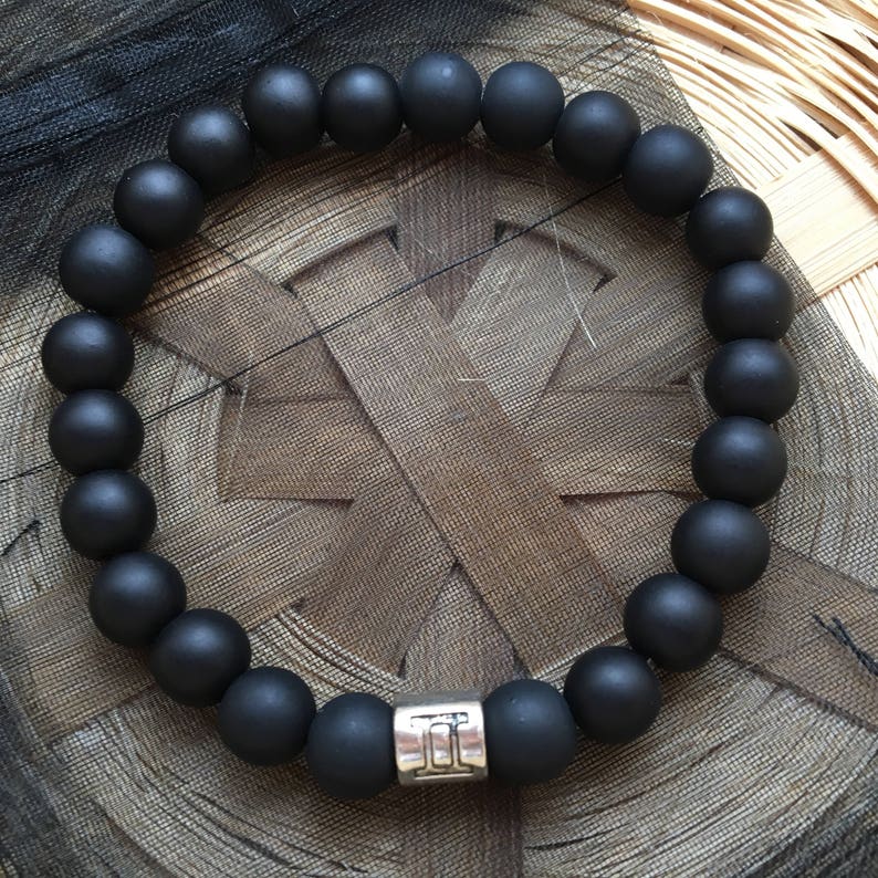 Matte Black Gemini Star Sign Zodiac Sign Bracelet image 2