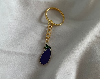 Aubergine Enamel Keyring, Gold Tone Charm