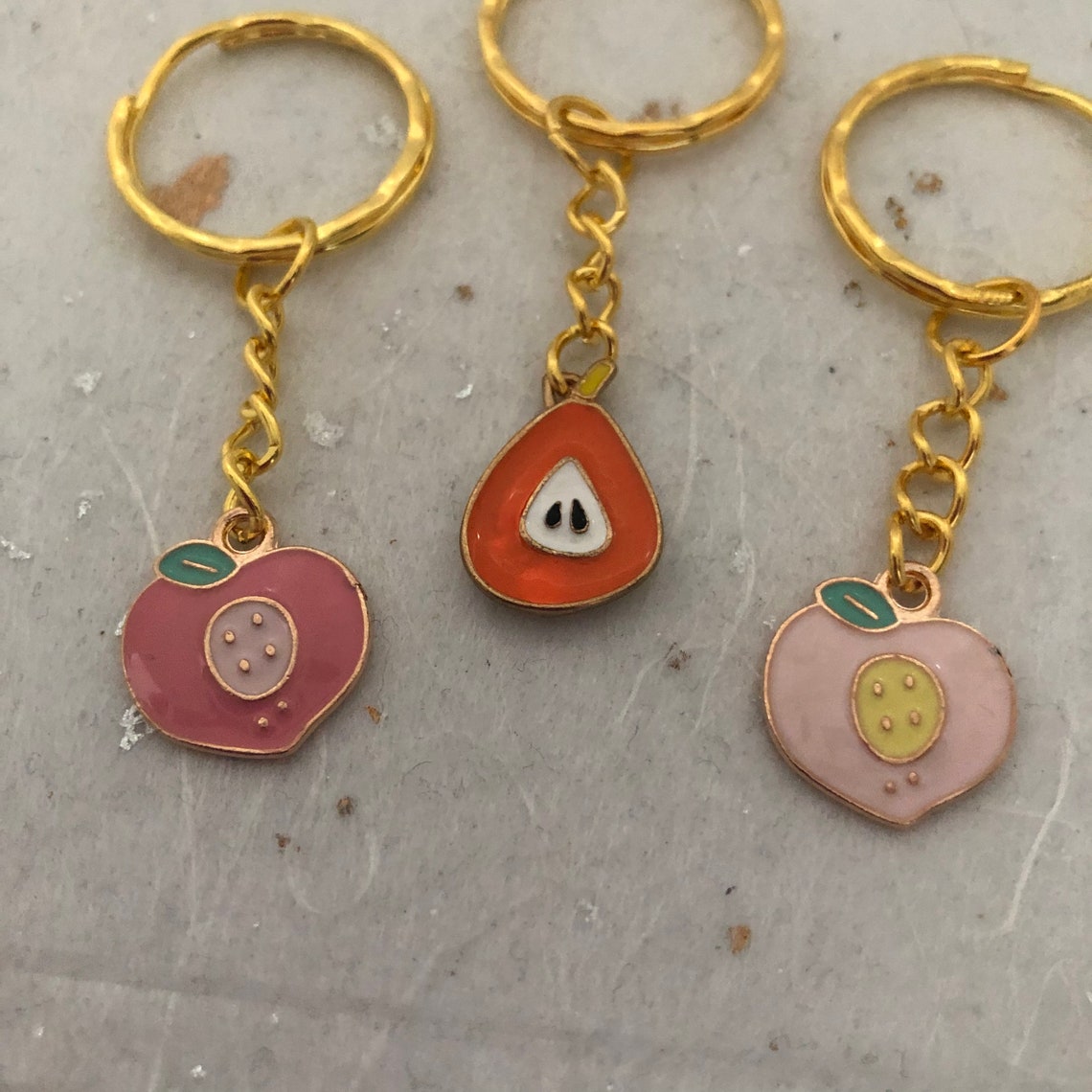 Peach Keyring Peach Enamel Keyring Unisex Peach Enamel Charm Etsy