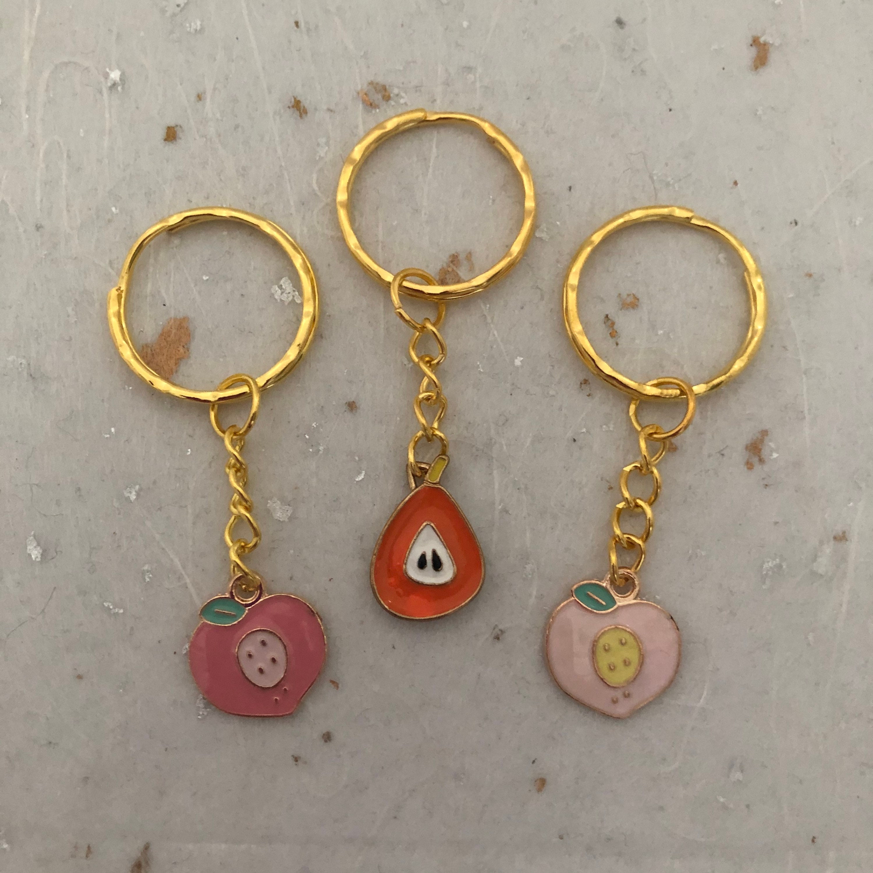 Peach Keyring Peach Enamel Keyring Unisex Peach Enamel Charm Etsy