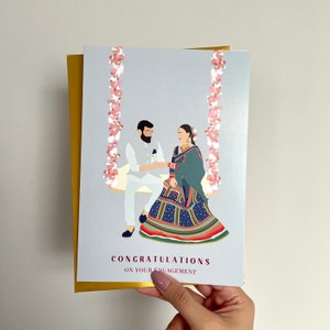 Carte indienne de mariée et de marié Carte de fiançailles indienne Félicitations pour vos fiançailles Carte de mariage hindou Carte punjabi Carte indienne
