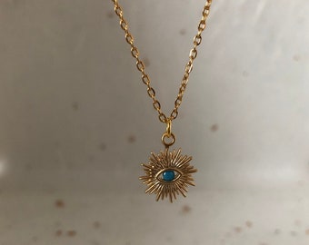Gold Cubic Zirconia Evil Eye Necklace 18" Sunburst Eye Necklace Turkish Eye Necklace Rhodium Plated CZ Evil Eye Necklace