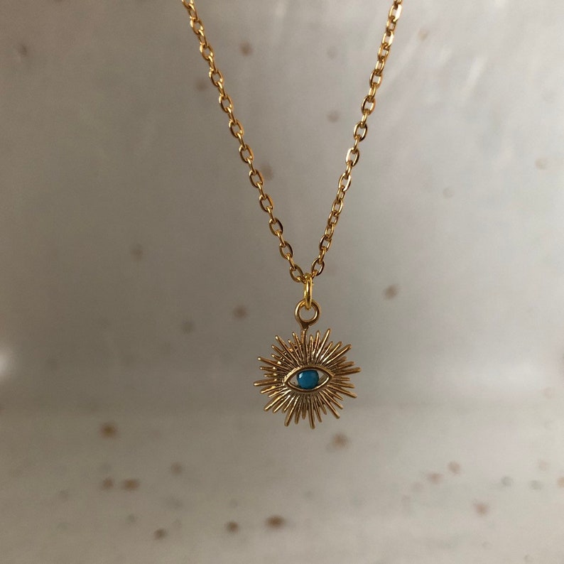 Gold Cubic Zirconia Evil Eye Necklace 18' Sunburst Eye Necklace Turkish Eye Necklace Rhodium Plated CZ Evil Eye Necklace 