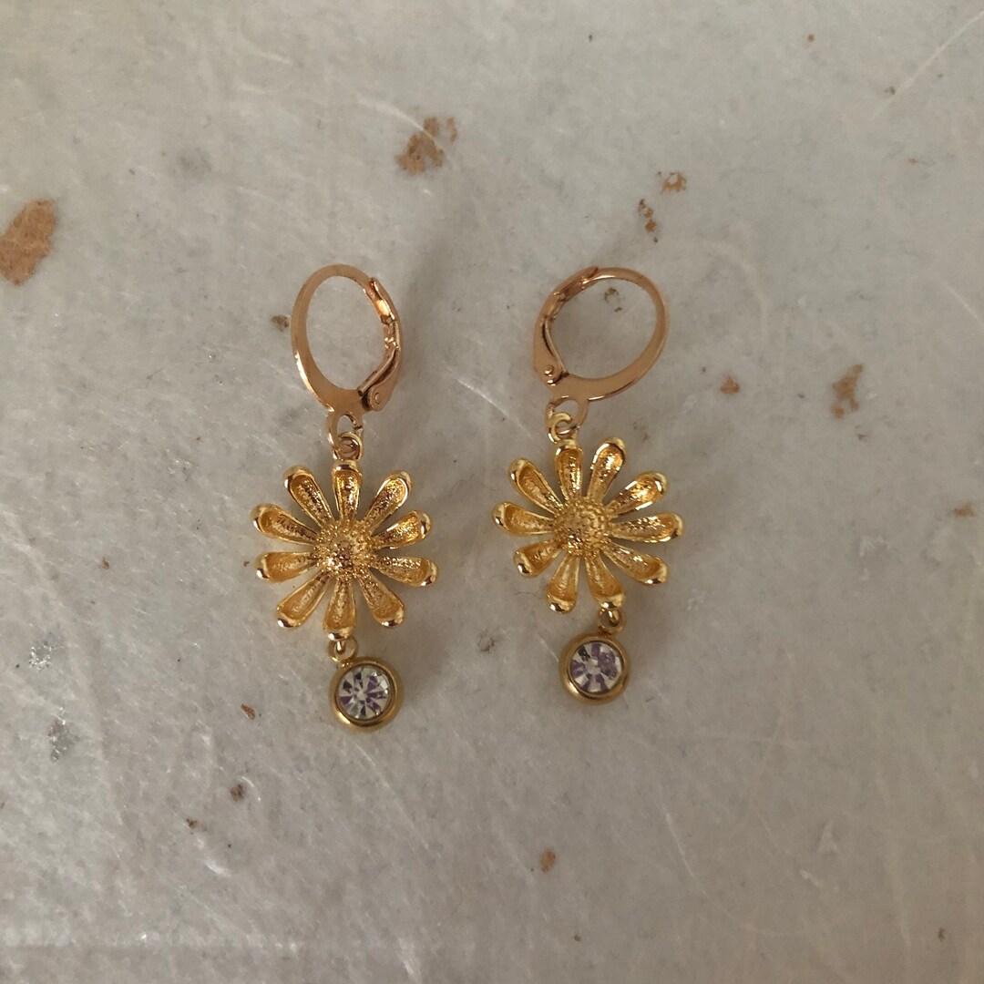 Gold Sunflower Earrings Gold Flower Hoops Sunflower Earrings Hoops