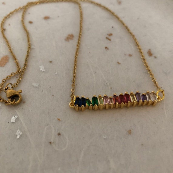 ネックレス　18k バーネックレス　ジルコニア　ゴールド ゴールド キュービックジルコニア ネックレス 18インチ ロジウムメッキ