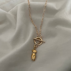 Toggle Clasp Necklace with Female Body Charm Layering Statement Necklace Female Form Charm Toggle Clasp Feminist Necklace Stacking Necklace