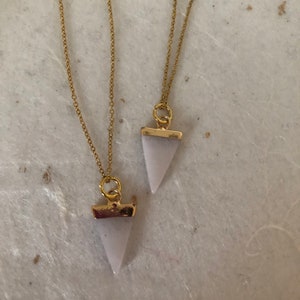 White Quartz and Gold Healing Gemstone Necklace Triangle Pendant Mini Pendant Mini Triangle Gemstone Pendant