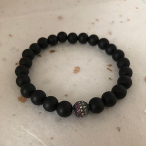 Matte Black Black Multicoloured CZ Pave Bead Bracelet
