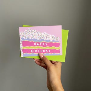 Carte de joyeux anniversaire avec tranches de gâteau Carte de voeux de gâteau Carte d'anniversaire Carte mignonne Carte de voeux mignonne