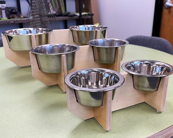 Two Bowl Birch Dog Bowl Stand With Stainless Steel Bowls Included