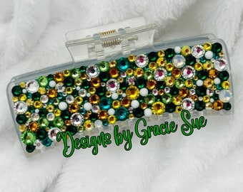 Large Green and Gold Bling Hair Clip